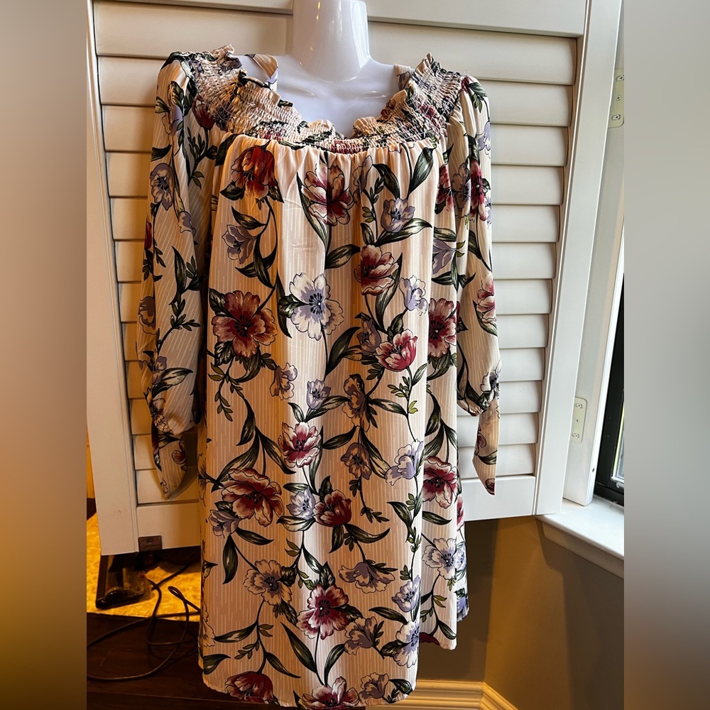 As U Wish Floral Ruffle Short Dress Long Sleeve Off the Shouler